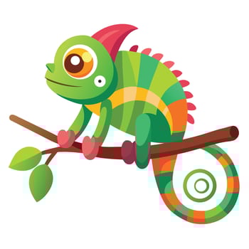 Playful chameleon transforming its color on a tree limb art vector