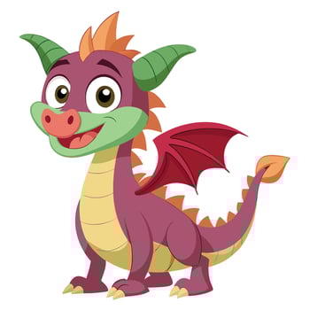 Cute cartoon dragon with small wings and a happy expression art vector