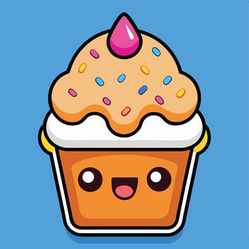 Cute Cartoon Cupcake Illustration With Sprinkles On Blue Background vector