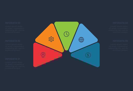 Dark infographic elements with 5 options, template for web on a black background. vector