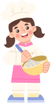Illustration of a cute female chef mixing ingredients png