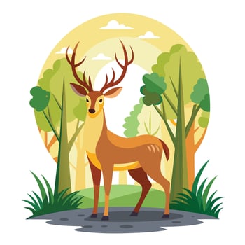 Graceful deer standing in a forest with soft sunlight illustration vector