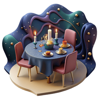 beautiful rustic Romantic Dinner Table for Two Isolated Candlelight detailed png