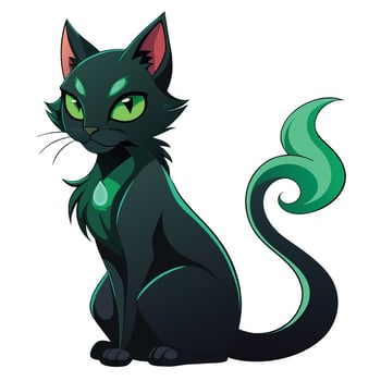 Haunting mysterious black cat with luminous green eyes sitting still in the night vector