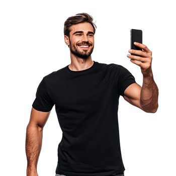 Young Handsome Man in Holding Phone and Taking Selfie Photo Isolated at Transparent Background png