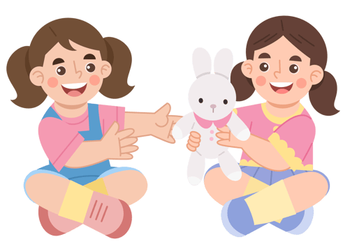 Illustration of girls playing with dolls together png