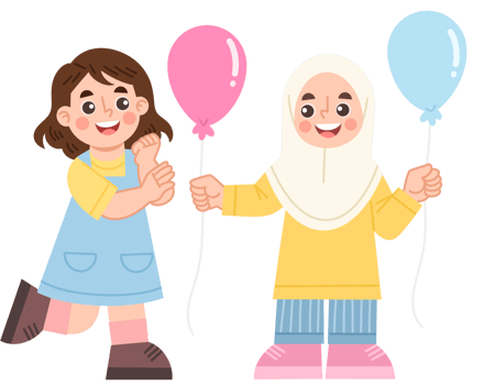Illustration of a cheerful girl sharing balloons png