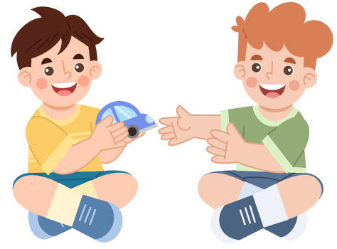 Illustration of boys sharing toys png