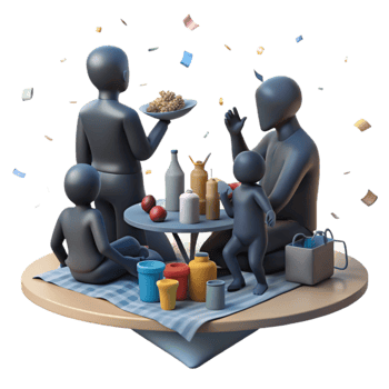 beautiful rustic Silhouette Family Picnic Scene Isolated professional png