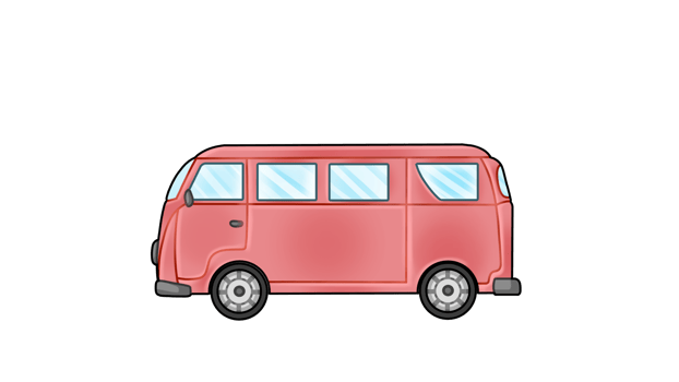 Pink long distance van, family travel transportation png