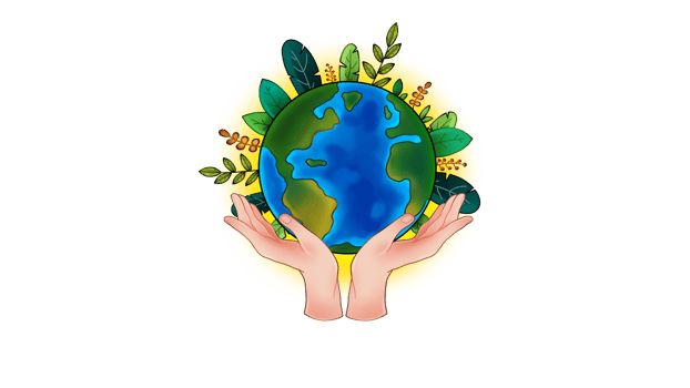 Planet earth is filled with vegetation in the hands of the human png