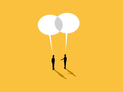 Same idea, two businessmen negotiating with big speech bubbles next to each other vector