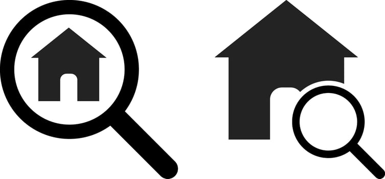 House loupe icon. Search house icon symbol. Magnifying glass symbol template. vector