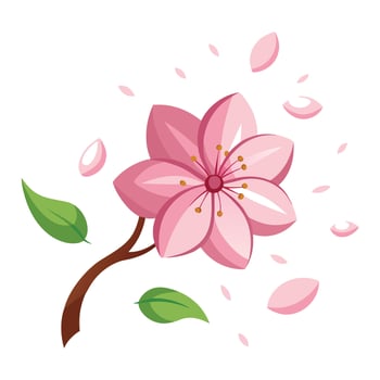 Floating bloom sakura with petals in motion illustration charming floral vector