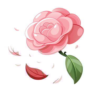 Floating camellia with petals drifting away illustration elegant floral vector