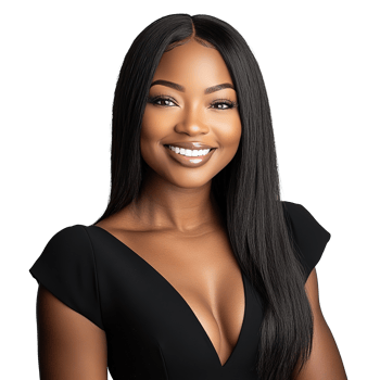 Smiling Beautiful Black Woman with Black Dress Isolated at Transparent Background png