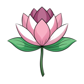 Elegant lotus with leaf outline illustration minimalist floral art vector