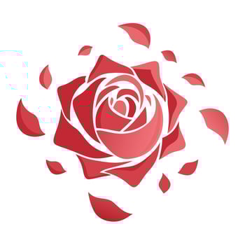 Unique minimalist petal only rose highlighting its delicate floating petals in graphic vector