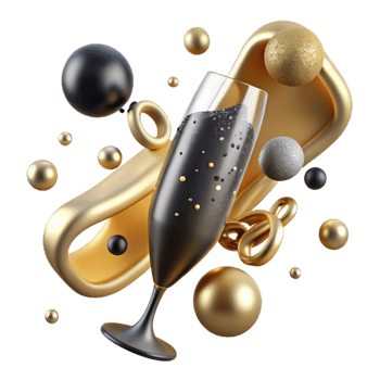 wonderful modern Sparkling Champagne Flute with Golden Bubbles Isolated 4K png
