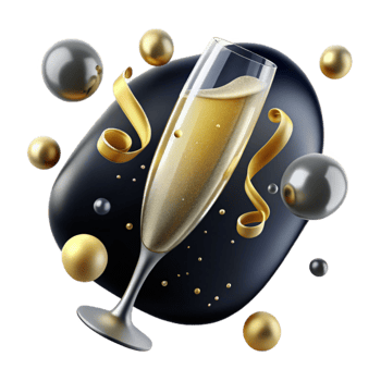 wonderful contemporary Sparkling Champagne Flute with Golden Bubbles Isolated original png
