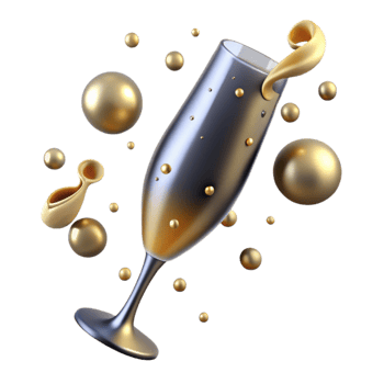 vibrant minimalist Sparkling Champagne Flute with Golden Bubbles Isolated original png