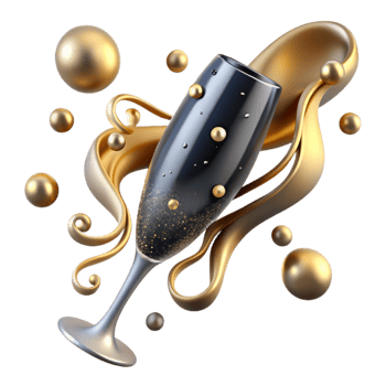elegant vintage Sparkling Champagne Flute with Golden Bubbles Isolated high quality png