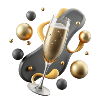 impressive minimalist Sparkling Champagne Glass Cutout with Golden Bubbles authentic png