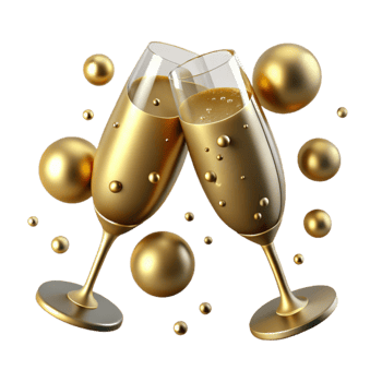 dramatic minimalist Sparkling Champagne Glasses Cutout with Golden Bubbles exclusive png