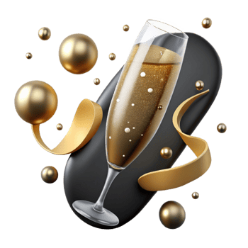 impressive traditional Sparkling Champagne Glass Cutout with Golden Bubbles high quality png