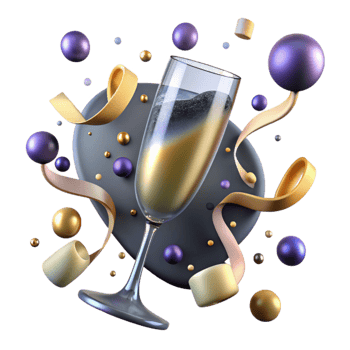 dramatic vintage Sparkling Champagne Glass Cutout on Transparent Background premium png