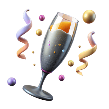 vibrant artistic Sparkling Champagne Glass Cutout on Transparent Background premium png