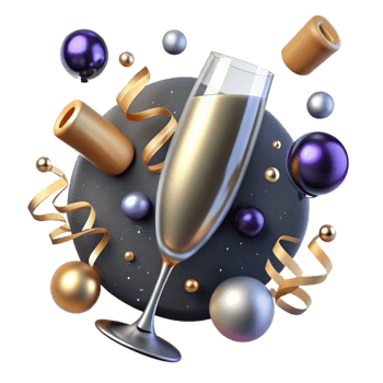 vibrant minimalist Sparkling Champagne Glass Cutout on Transparent Background high quality png