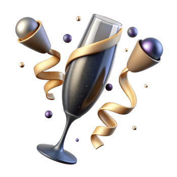 vibrant modern Sparkling Champagne Glass Cutout on Transparent Background high quality png
