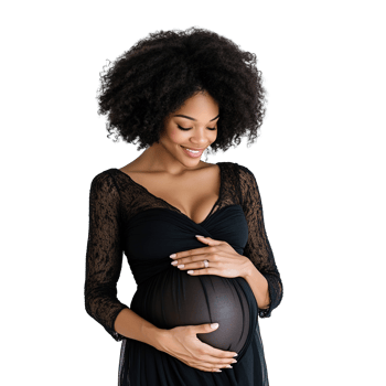 Pregnant Black African Woman Holding Belly and Expecting Baby Isolated on the Transparent Background png