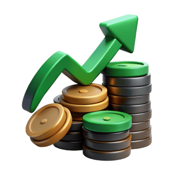 extraordinary abstract Stacked Coins with Green Upward Arrow Isolated detailed png