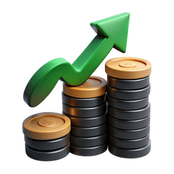 beautiful rustic Stacked Coins with Green Upward Arrow Isolated exclusive png