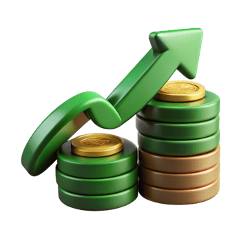 elegant abstract Stacked Coins with Green Upward Arrow Isolated genuine png