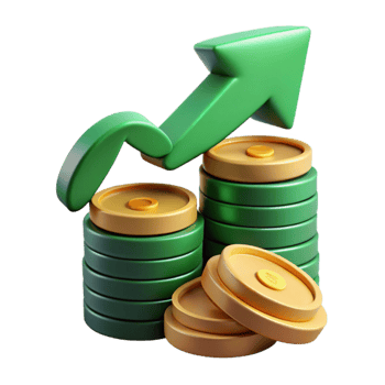 wonderful contemporary Stacked Coins with Green Upward Arrow Isolated detailed png