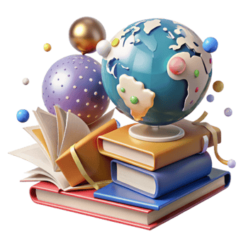 wonderful vintage Stacked Travel Books with Globe Top View Transparent Background authentic png