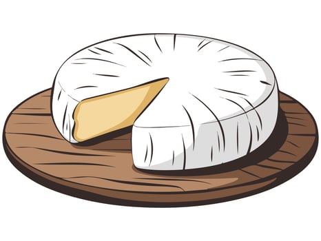 camembert cheese block wooden tray isolated illustration on white background vector