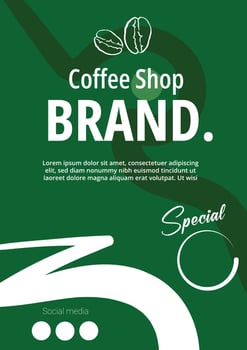 Inviting Green Coffee Shop Brand Poster with Special Offer and Social Media vector