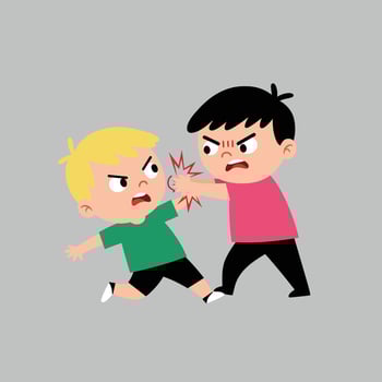 Two children fighting in a playful manner with flat design style illustration vector