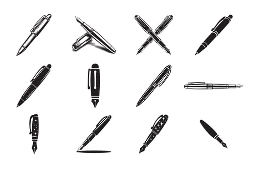 Elegant Fountain and Ballpoint Pen Icon Set vector