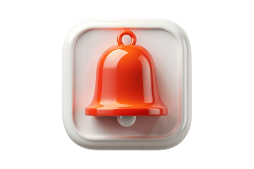 Vibrant orange bell icon in 3D design on white background, ideal for alerts and app notifications png