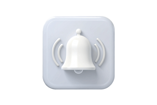 3D white bell with a shadow on a transparent background, perfect for web and app notification icons png