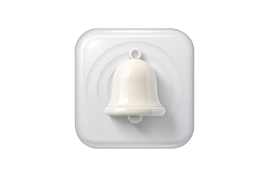 White 3D notification bell with surrounding alert lines on transparent background, suitable for app notifications png