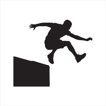 Man Performing Parkour Trick Over a Barrier with One Hand Landing black silhouette vector