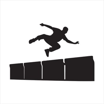 A Man Performing Parkour Trick Over a Barrier with One Hand Landing black silhouette vector