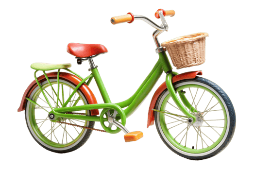 Toy bicycle with vivid colors and detailed design on a white background, suitable for play and childrens toys png