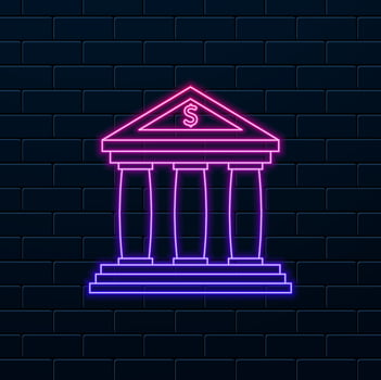 Bank simple icon, illustration. neon style. Bank building mockup image illustration design. vector